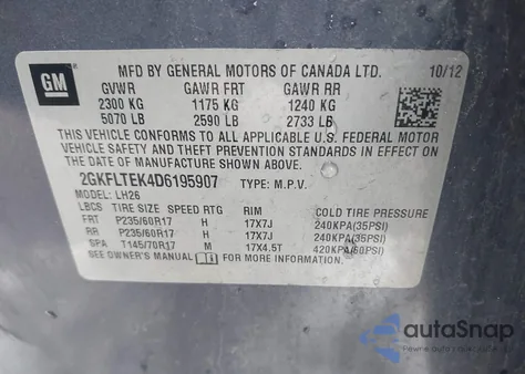 2013 GMC Terrain Sle-2 z USA, uszkodzony, nr VIN 2GKFLTEK4D6195907